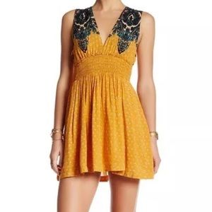 Free People Mustard Yellow Boho Print Summer Dress